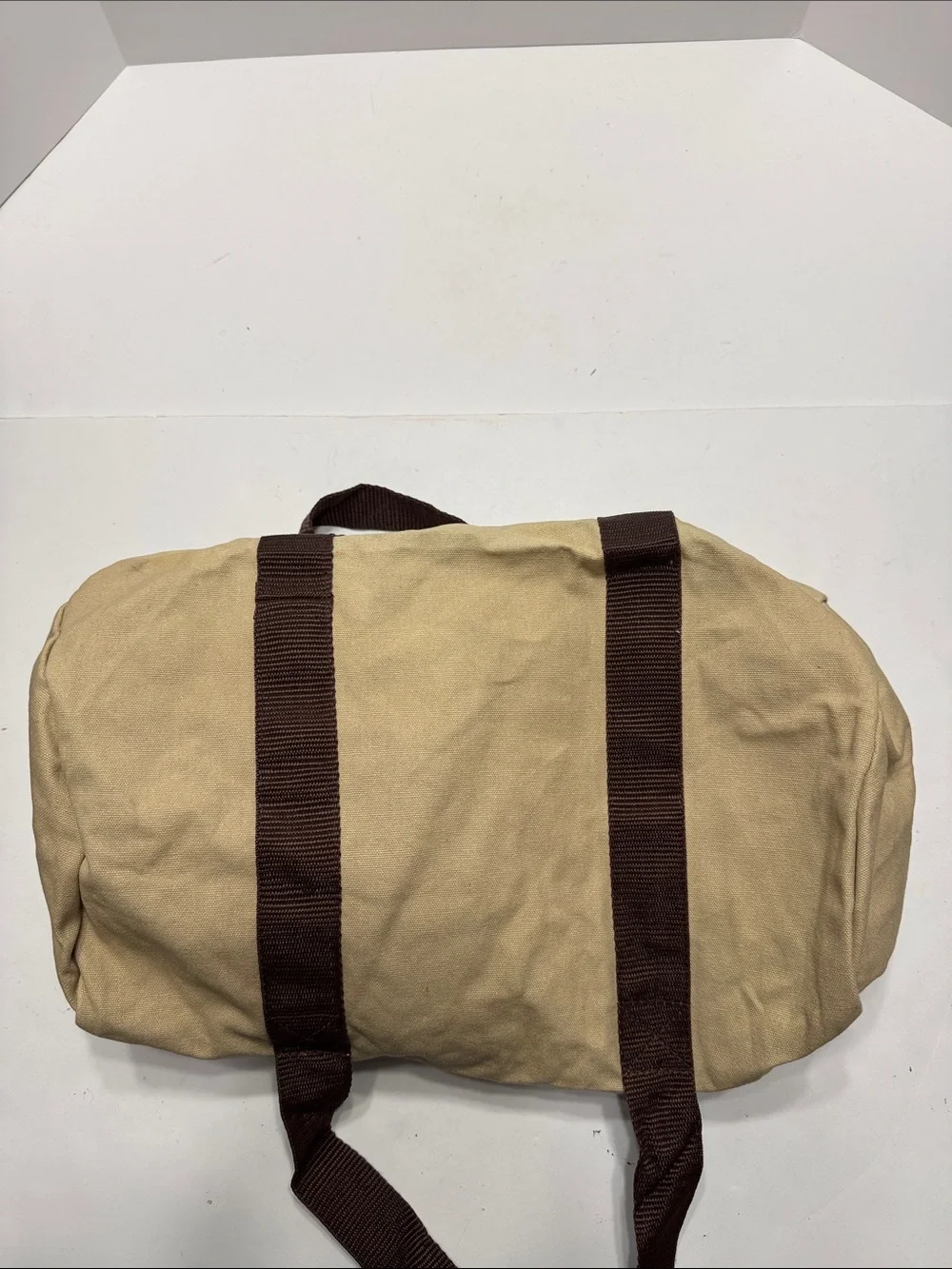 Stetson Beige Canvas Duffel with Dark Brown Straps